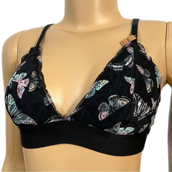 Victoria’s Secret Pink Removable Padding Lace Bralette Bra Black / butterfly S - Picture 1 of 4